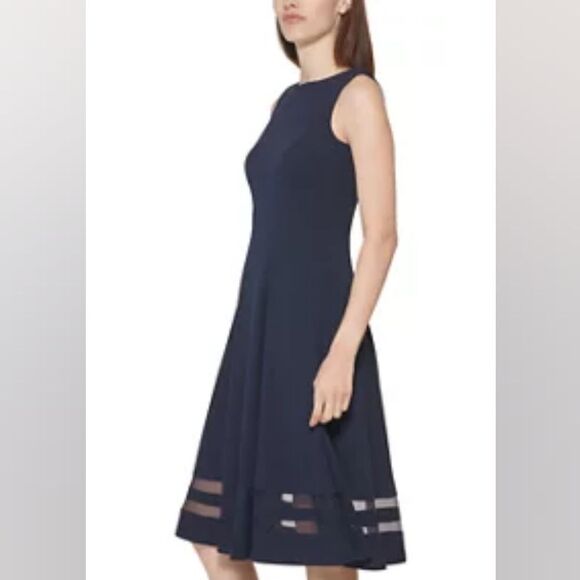 Calvin Klein Illusion Sleeveless Black A-Line Mini Dress Sheer Trim Size 4 - Picture 1 of 11